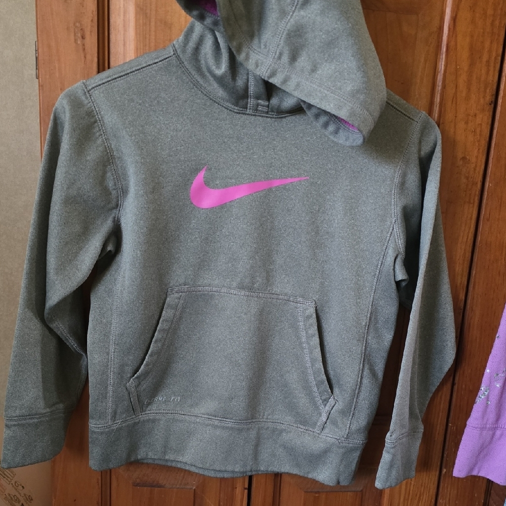 Nike Kids Hoodie in Gray with Pink Swoosh